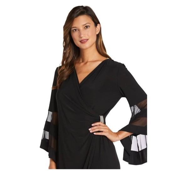 R&M Richards Black Midi Dress with Sheer Bell Sleeves - Picture 3 of 8